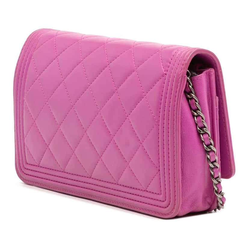 Chanel Lambskin Boy Wallet on Chain Purple Leather Good condition - Back View
