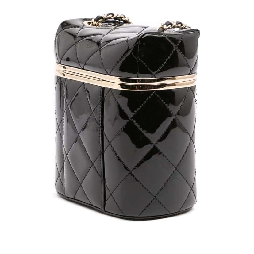 Chanel Quilted Patent Logo Chain Vanity Case Black Leather Very good condition - Back View