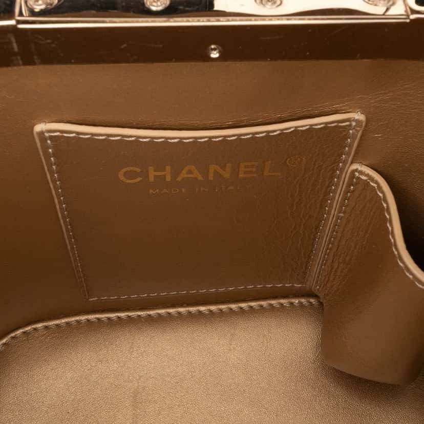 Chanel Quilted Patent Logo Chain Vanity Case Black Leather Very good condition - Box View