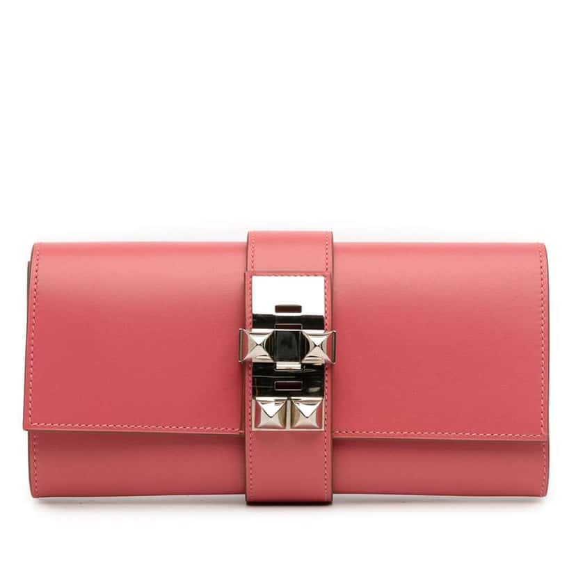 Hermès Tadelakt Medor Clutch 23 Pink Leather Good condition - Front View