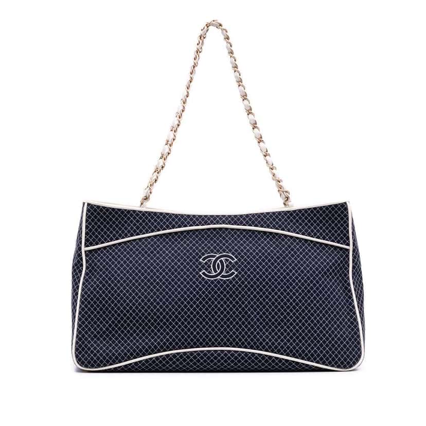 Chanel Medium CC Quilted Jersey Zip Tote Blue Fair condition - Front View