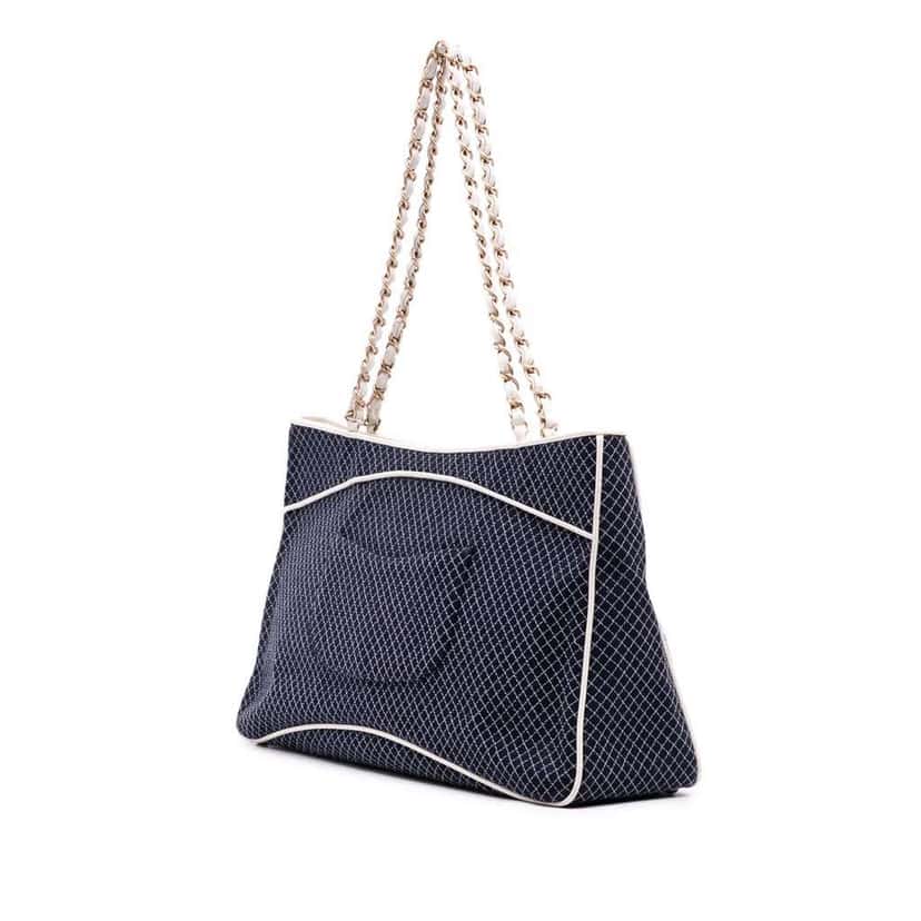 Chanel Medium CC Quilted Jersey Zip Tote Blue Fair condition - Back View