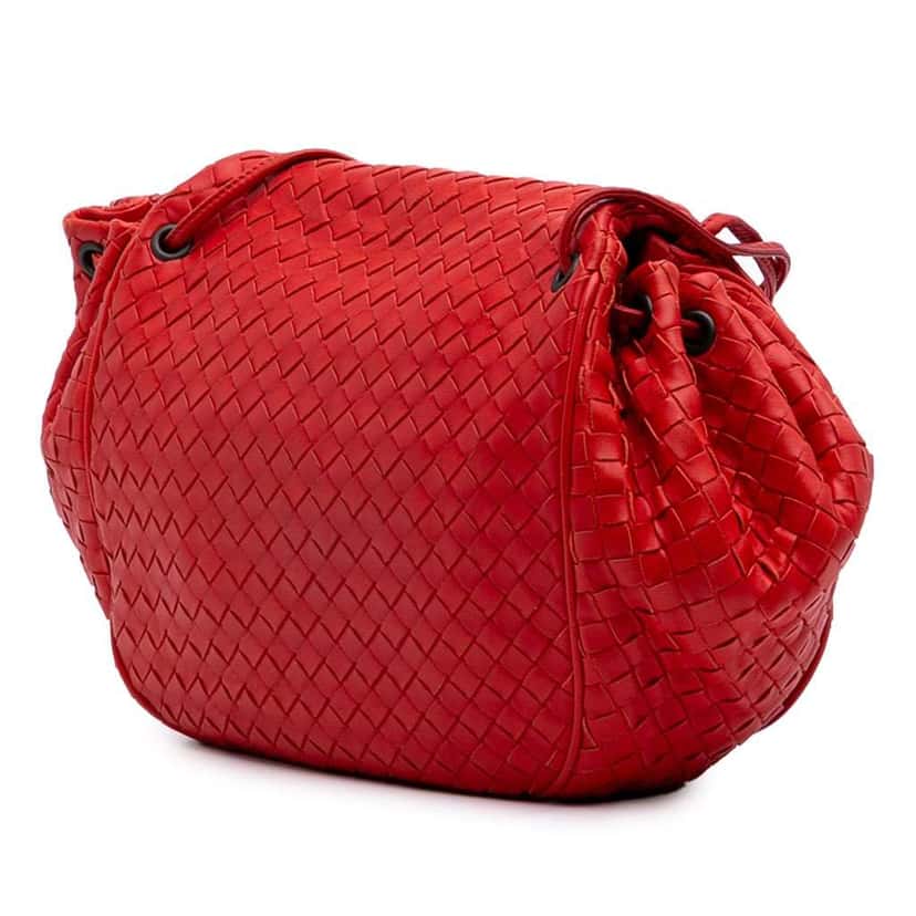 Bottega Veneta Nappa Intrecciato Flap Crossbody Red Leather Good condition - Back View