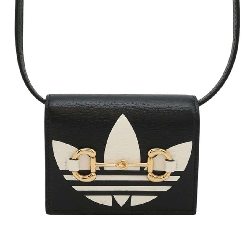 Gucci Adidas Leather Horsebit Wallet on Strap Black Leather Good condition - Front View