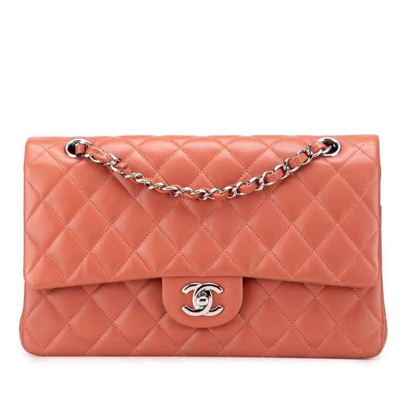Chanel Medium Classic Lambskin Double Flap Orange Leather Good condition - Front View