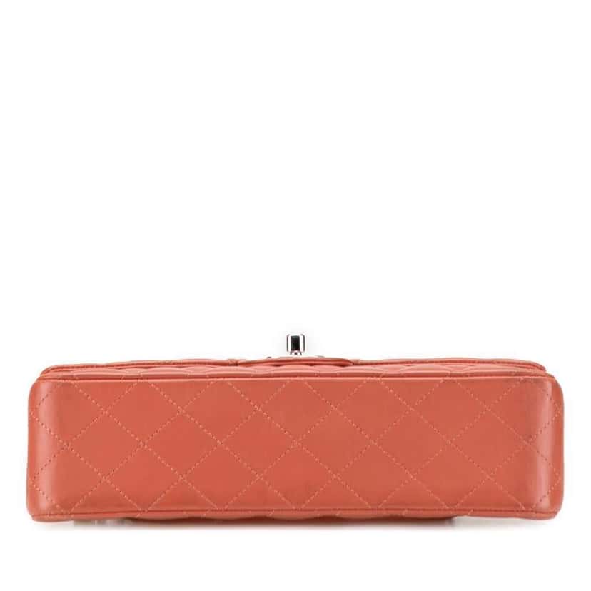 Chanel Medium Classic Lambskin Double Flap Orange Leather Good condition - Inside View