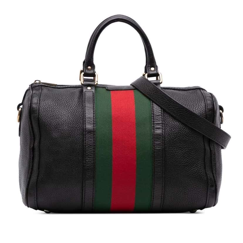 Gucci Calfskin Web Joy Boston Bag Black Leather Fair condition - Front View