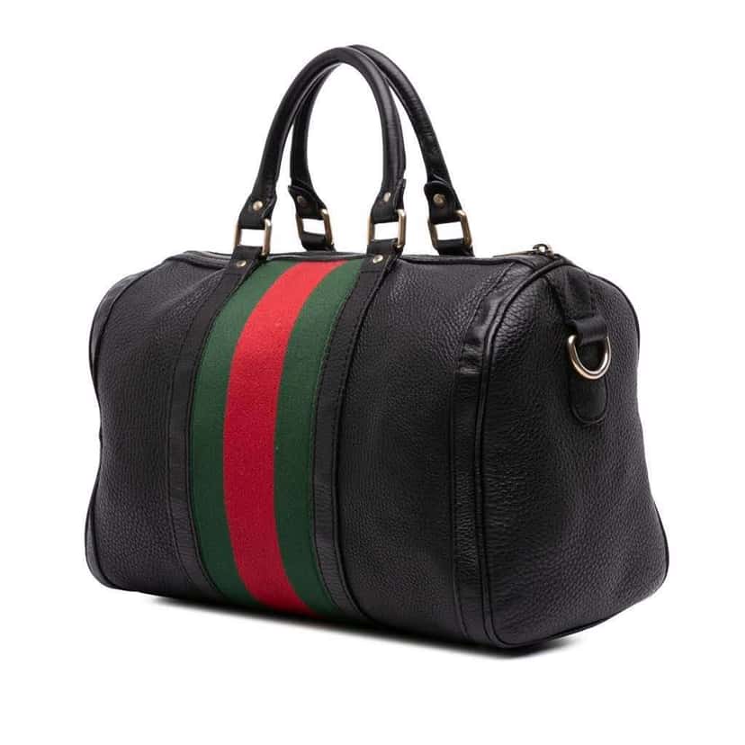 Gucci Calfskin Web Joy Boston Bag Black Leather Fair condition - Back View