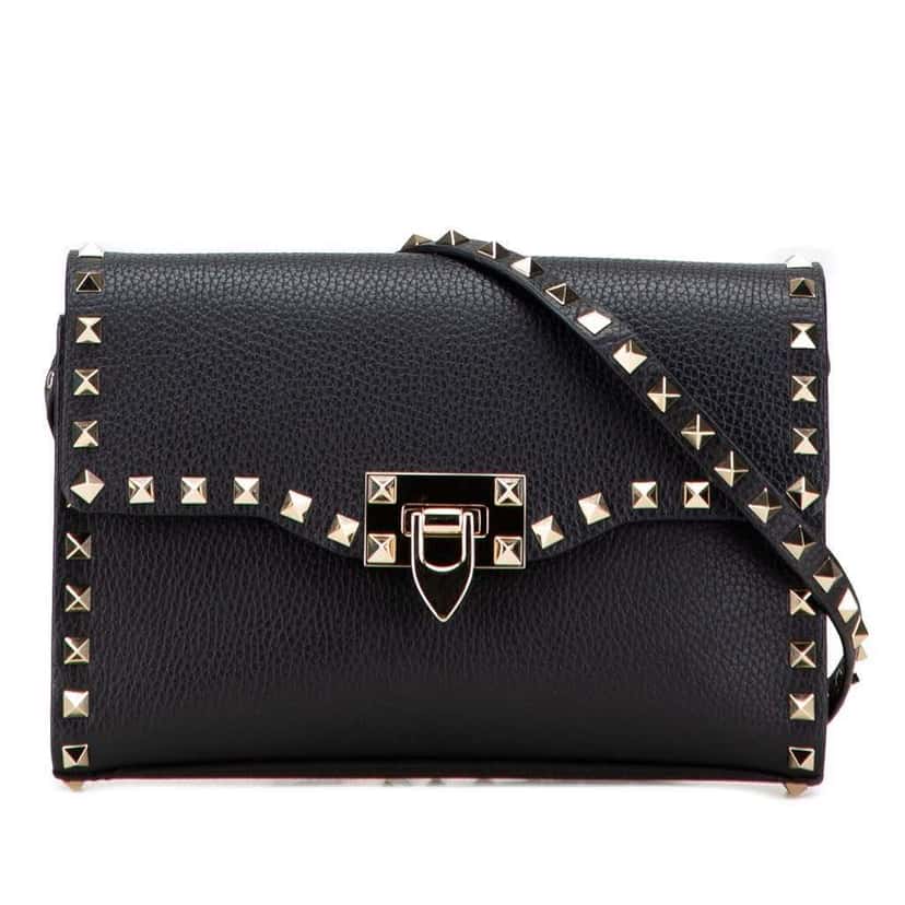Valentino Medium Pebbled Calfskin Rockstud Flip Lock Crossbody Black Leather Good condition - Front View