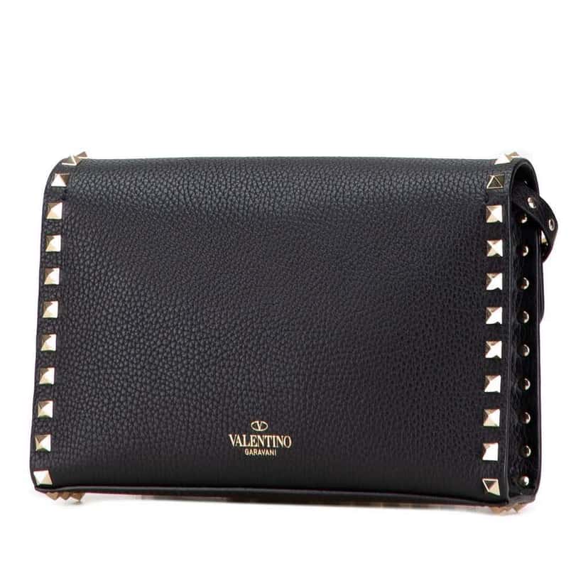 Valentino Medium Pebbled Calfskin Rockstud Flip Lock Crossbody Black Leather Good condition - Back View