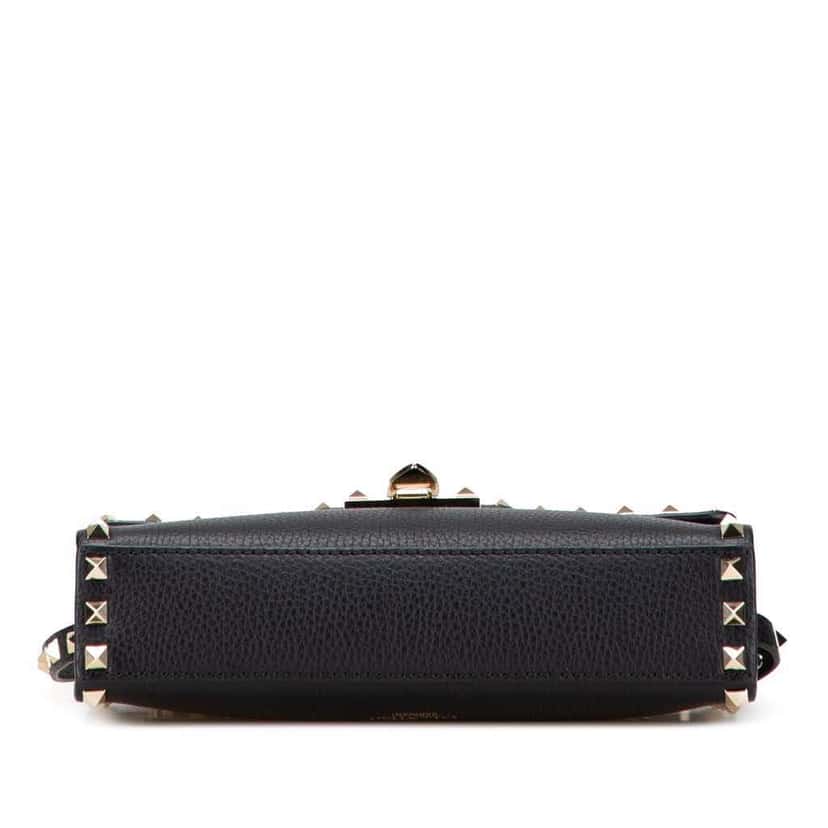 Valentino Medium Pebbled Calfskin Rockstud Flip Lock Crossbody Black Leather Good condition - Inside View