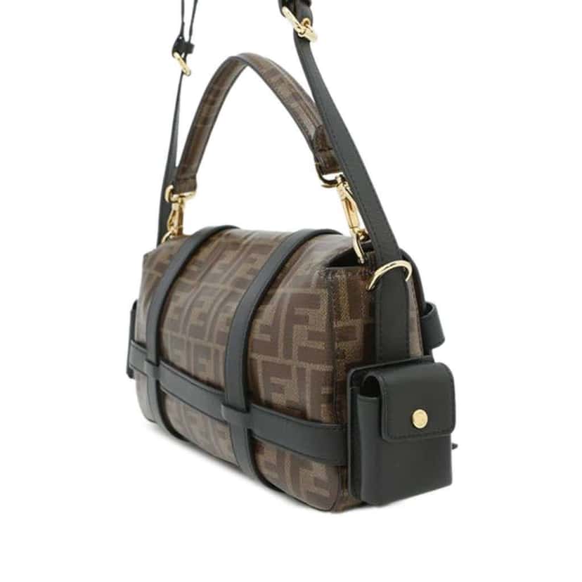 Fendi Zucca Glazed Fabric Cage Baguette Brown Canvas Good condition - Back View