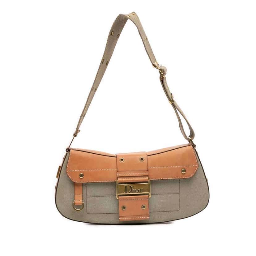 Dior Canvas and Leather Street Chic Columbus Shoulder Bag Grey Canvas Good condition - Front View