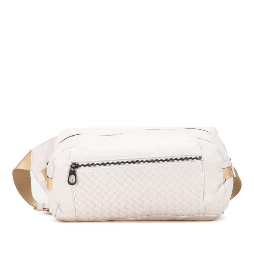 Bottega Veneta Leather Intrecciato Belt Bag White Leather Good condition - Front View