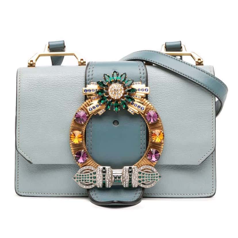 Miu Miu Goatskin Madras Soft Calf Crystal Embellished Crossbody Blue Leather Good condition - Front View
