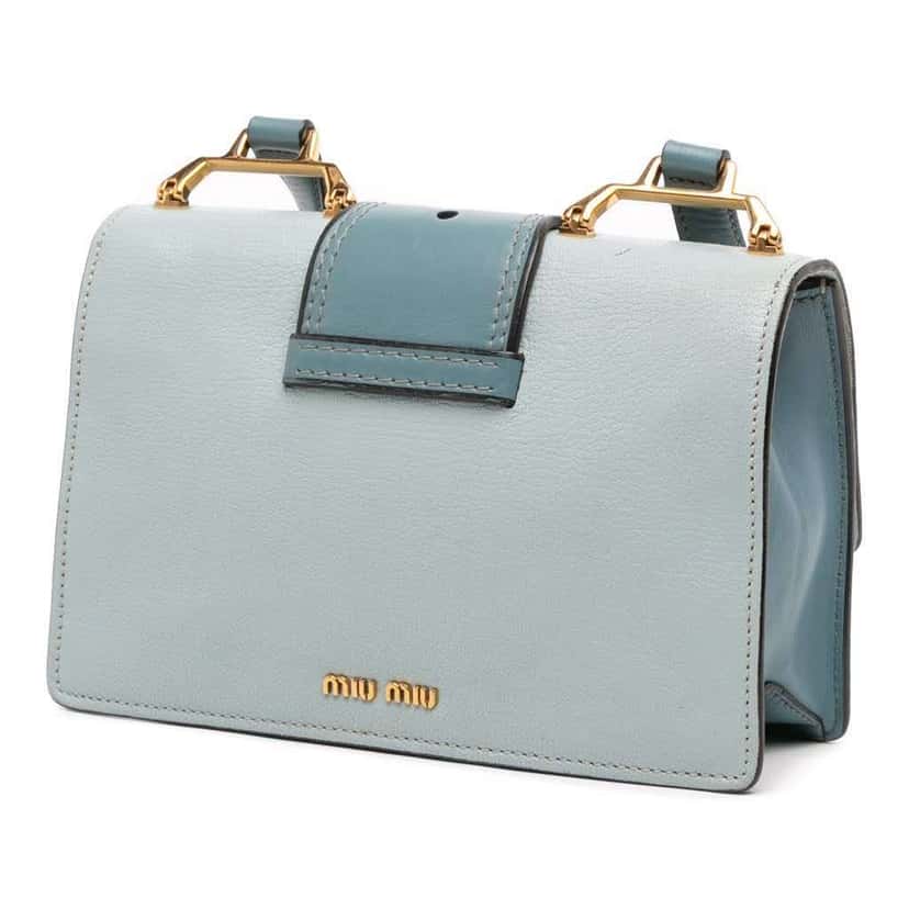 Miu Miu Goatskin Madras Soft Calf Crystal Embellished Crossbody Blue Leather Good condition - Back View