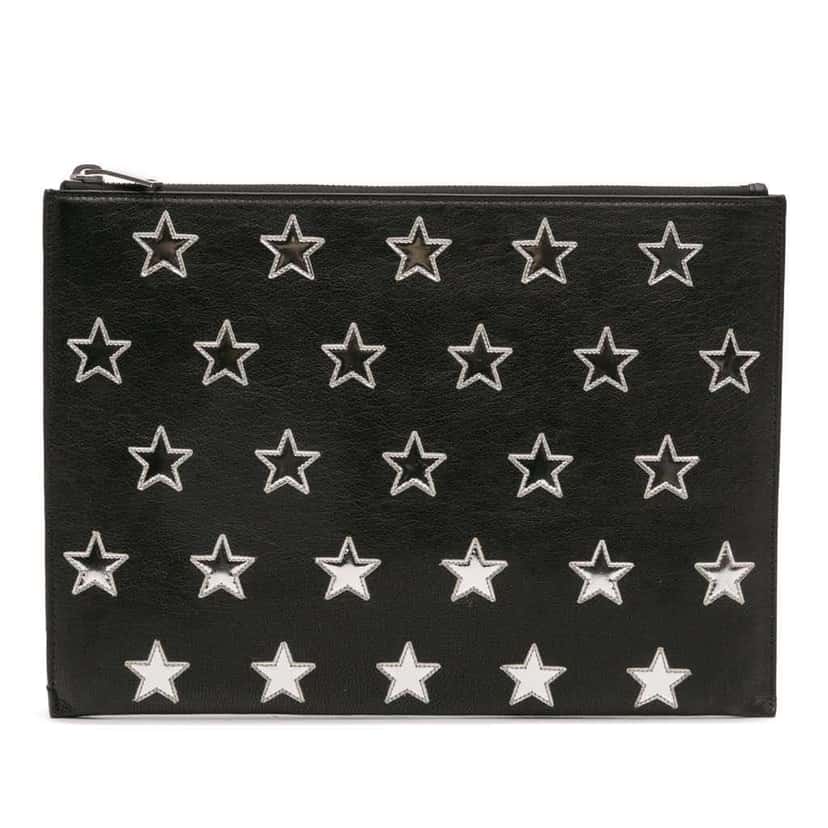 Saint Laurent Leather Star Rider Tablet Pouch Black Leather Good condition - Front View
