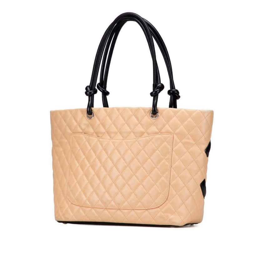 Chanel Large Quilted Lambskin Cambon Ligne Tote Brown Leather Good condition - Back View