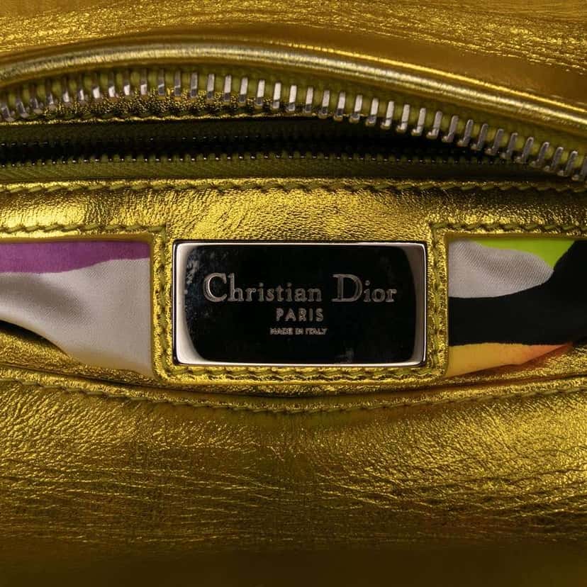Dior Anselm Reyle Medium Metallic Lambskin Cannage Lady Dior Yellow Leather Good condition - Box View