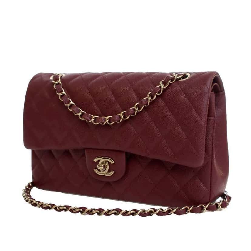 Chanel Medium Classic Caviar Double Flap Red Leather Good condition - Back View