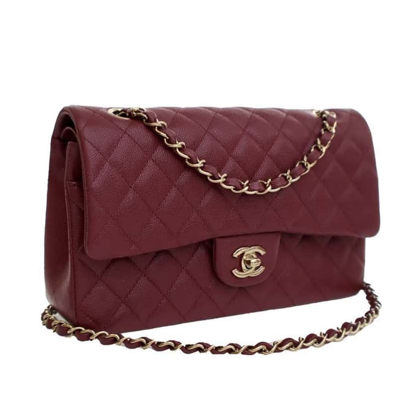 Chanel Medium Classic Caviar Double Flap Red Leather Good condition - Inside View