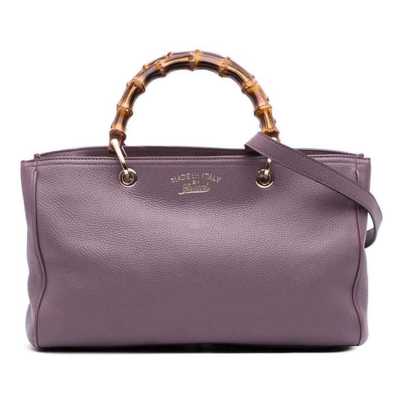Gucci Medium Calfskin Bamboo Shopper Satchel Purple Leather Good condition - Front View