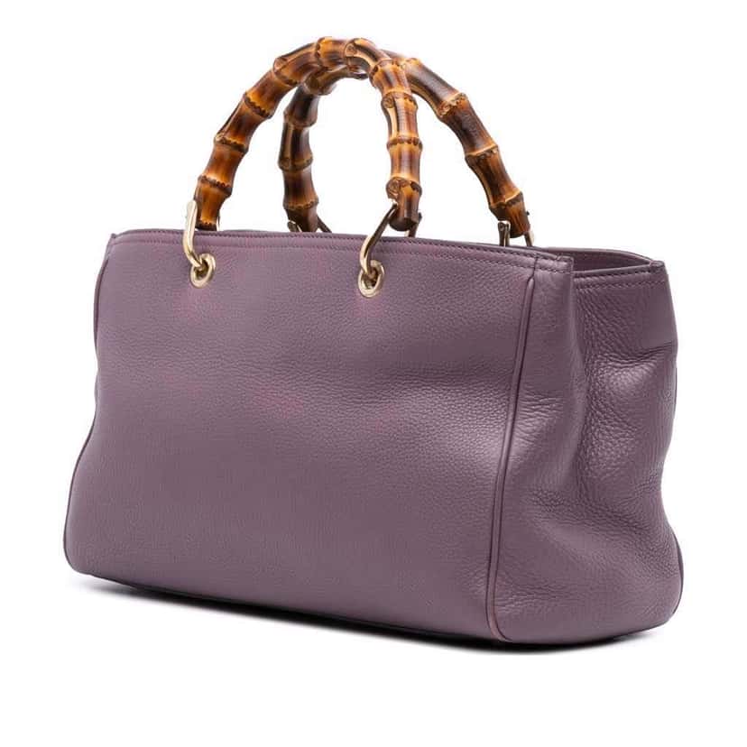 Gucci Medium Calfskin Bamboo Shopper Satchel Purple Leather Good condition - Back View