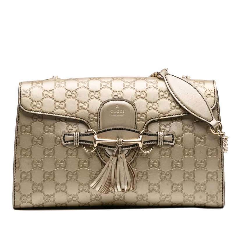 Gucci Medium Guccissima Emily Shoulder Bag Gold Leather Good condition - Front View