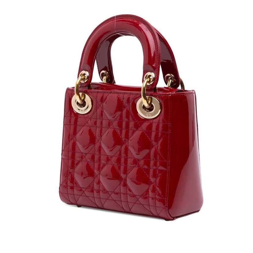 Dior Mini Patent Cannage Lady Dior Red Leather Good condition - Back View