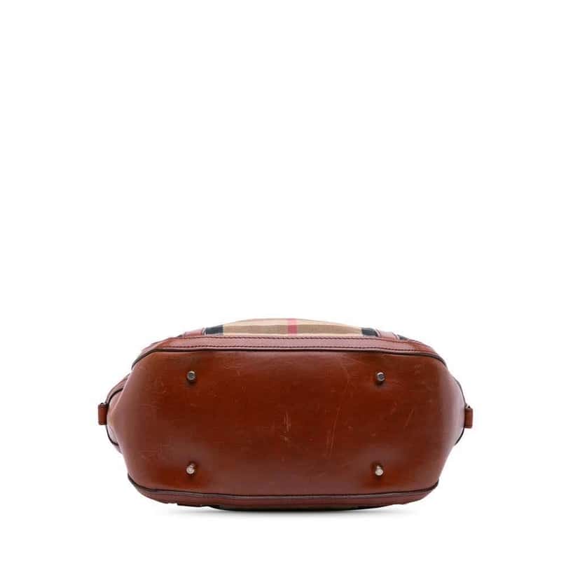 Burberry Small Leather Trimmed House Check Canvas Bridle Orchard Satchel Brown Canvas Good condition - Inside View