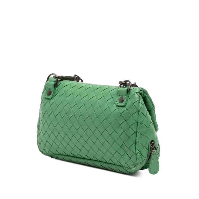 Bottega Veneta Mini Nappa Intrecciato Expandable Chain Crossbody Green Leather Good condition - Back View