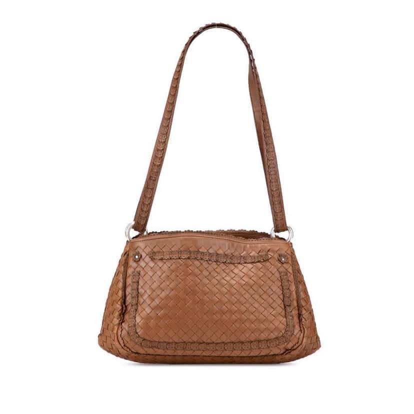 Bottega Veneta Nappa Intrecciato Shoulder Bag Brown Leather Good condition - Front View