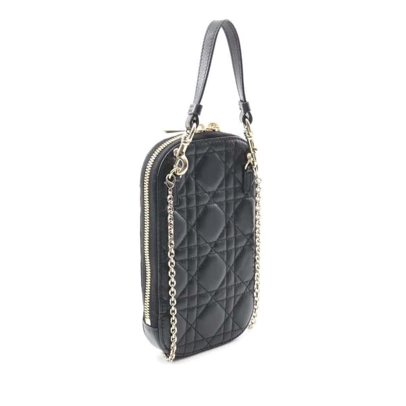 Dior Lambskin Cannage Lady Dior Call In Phone Holder Black Leather Good condition - Back View