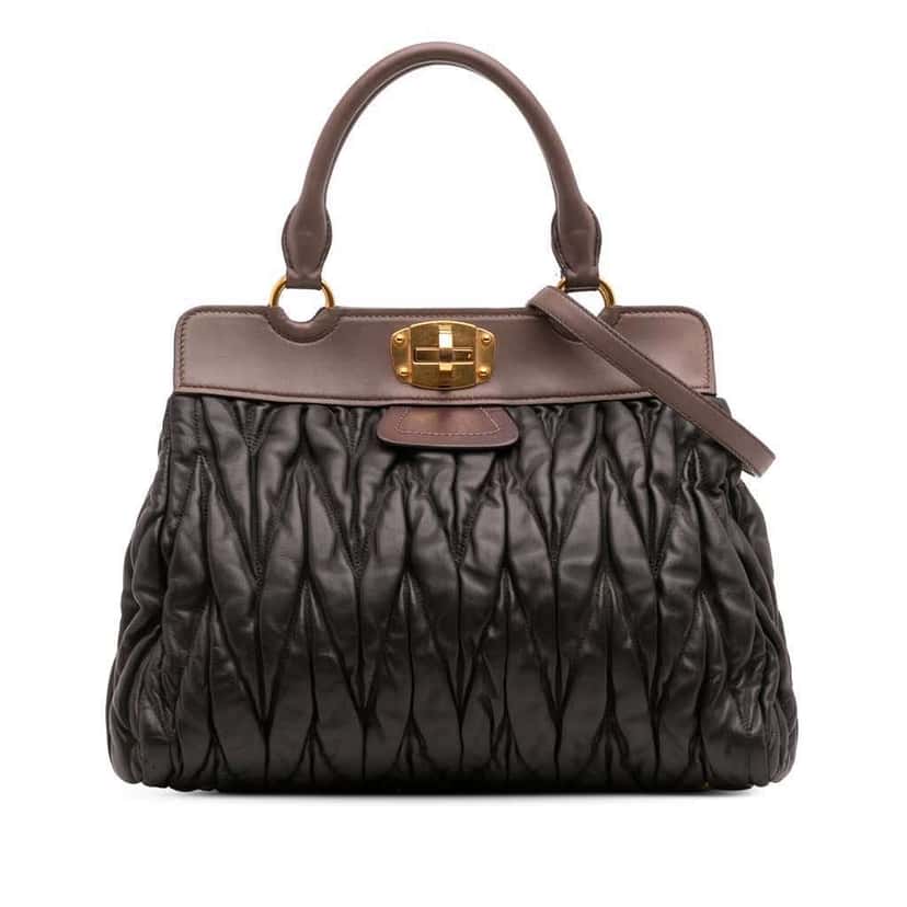 Miu Miu Matelasse Leather Turnlock Tote Black Leather Good condition - Front View