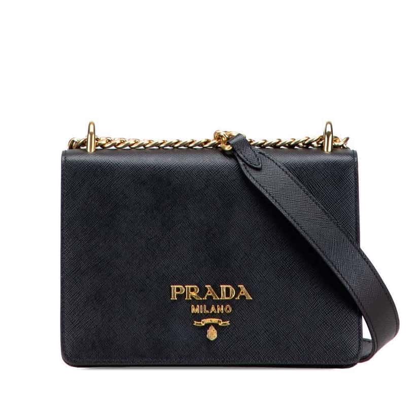 Prada Saffiano Lux Chain Crossbody Black Leather Good condition - Front View