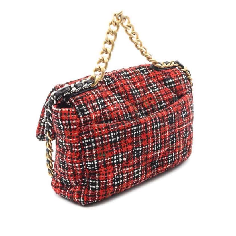 Chanel Large Tweed 19 Flap Red Tweed Good condition - Back View