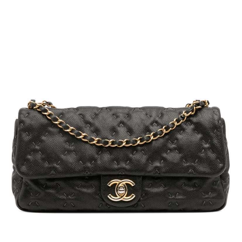 Chanel Caviar Wild Stitch Flap Black Leather Good condition - Front View