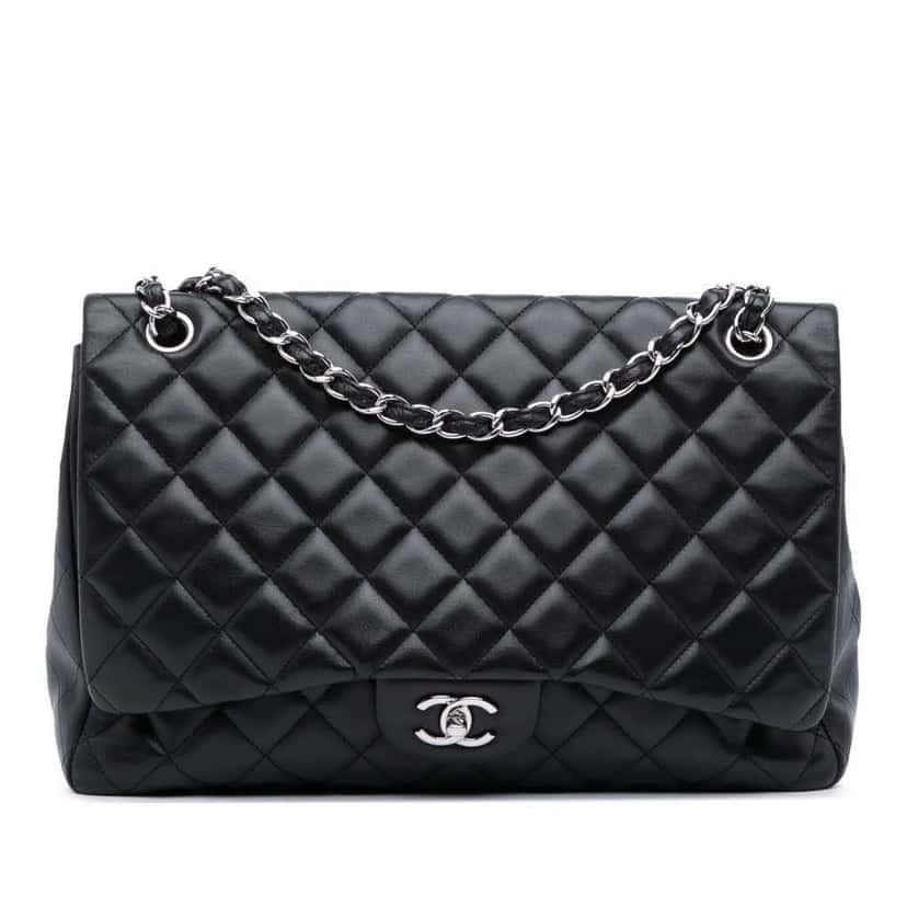 Chanel Maxi Classic Lambskin Single Flap Black Leather Good condition - Front View