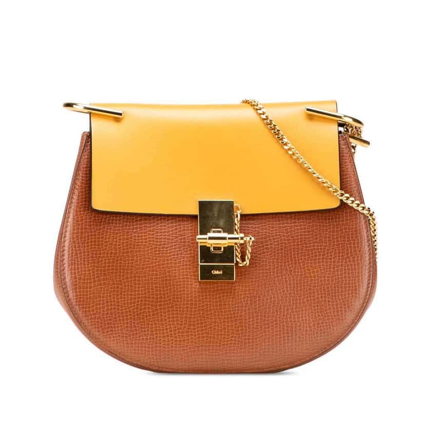Chloé Small Bicolor Smooth and Grained Calfskin Drew Crossbody Brown Leather Good condition - Front View
