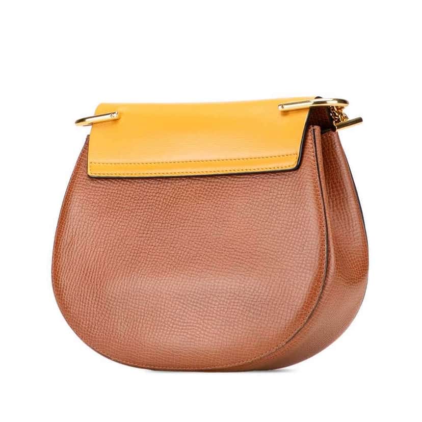 Chloé Small Bicolor Smooth and Grained Calfskin Drew Crossbody Brown Leather Good condition - Back View