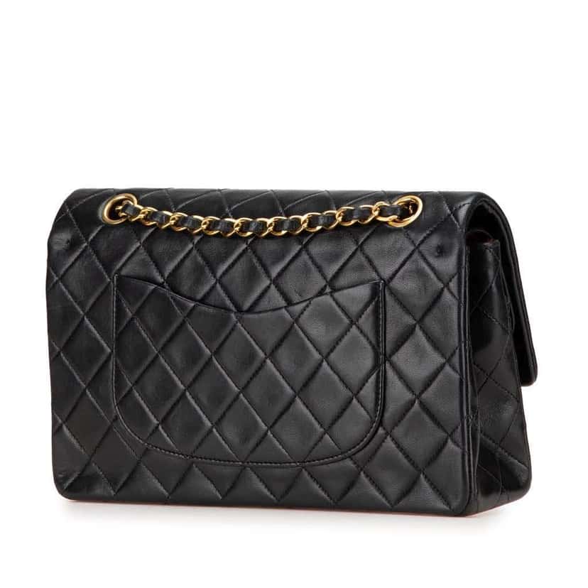 Chanel Medium Classic Lambskin Double Flap Black Leather Good condition - Back View
