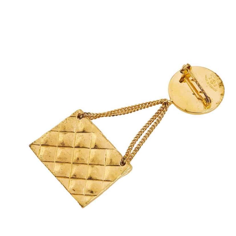 Chanel Gold Plated CC Medallion Handbag Brooch Gold Metal Good condition - Back View