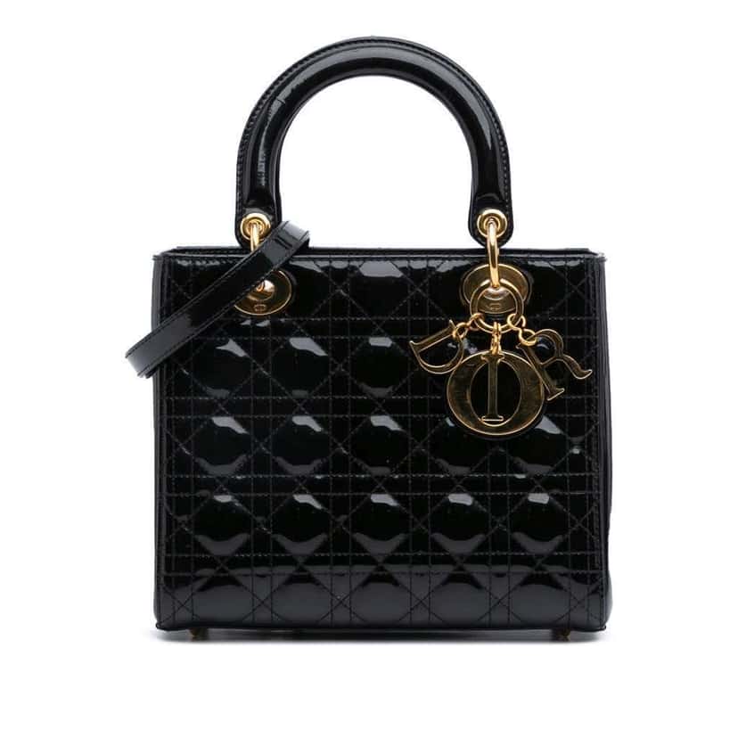 Dior Medium Patent Cannage Lady Dior Black Leather Good condition - Front View