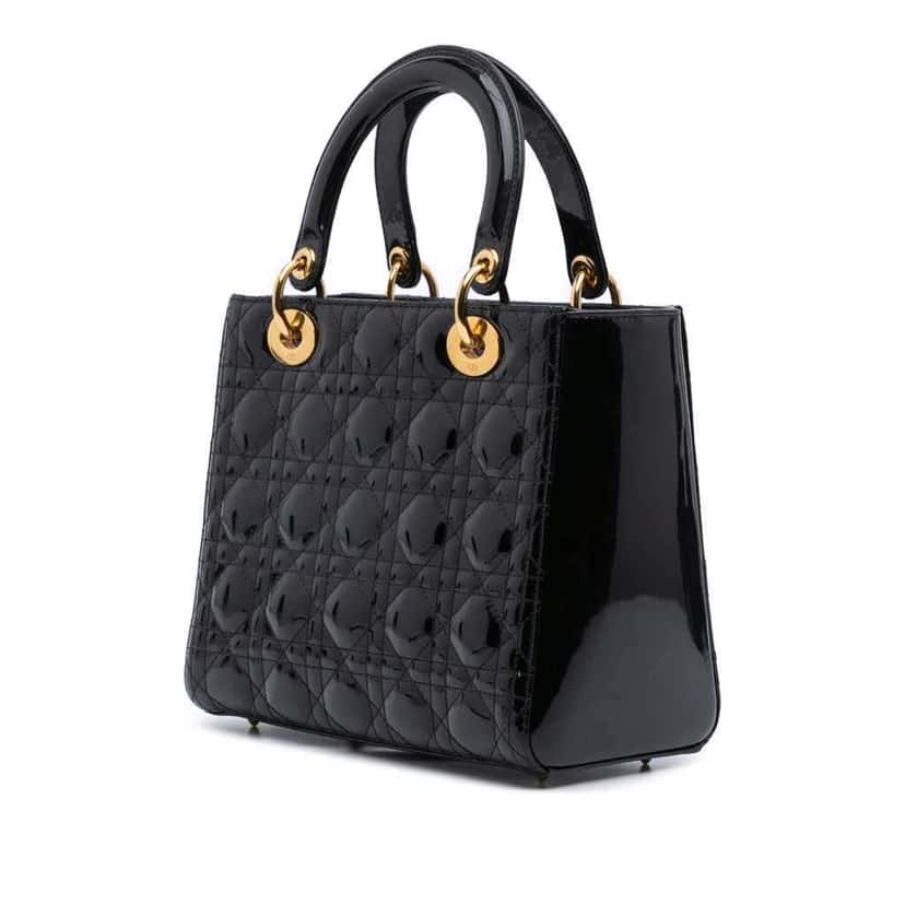Dior Medium Patent Cannage Lady Dior Black Leather Good condition - Back View