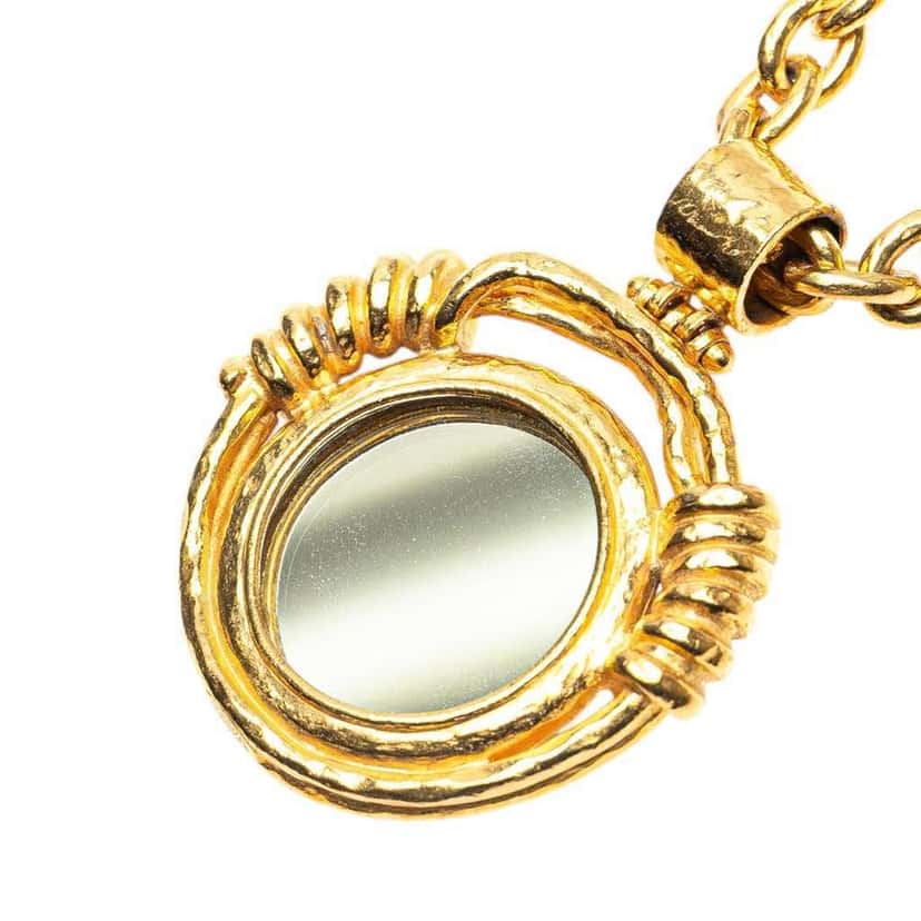 Chanel Gold Plated CC Round Mirror Pendant Necklace Gold Metal Good condition - Back View