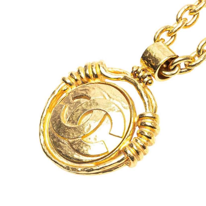 Chanel Gold Plated CC Round Mirror Pendant Necklace Gold Metal Good condition - Inside View