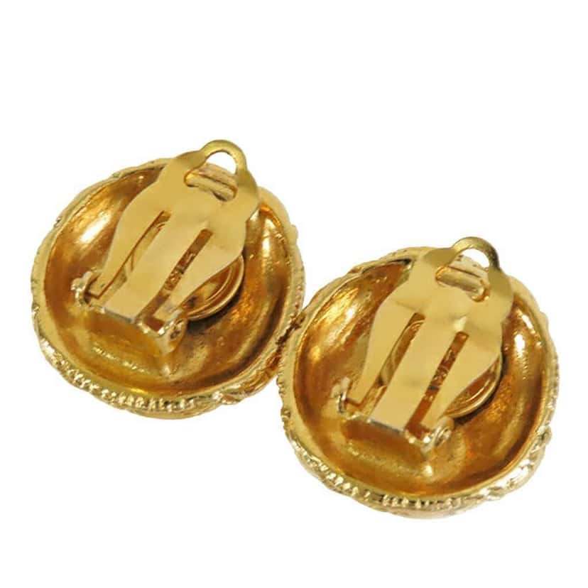 Chanel Gold Plated CC Round Clip on Earrings Gold Metal Good condition - Back View