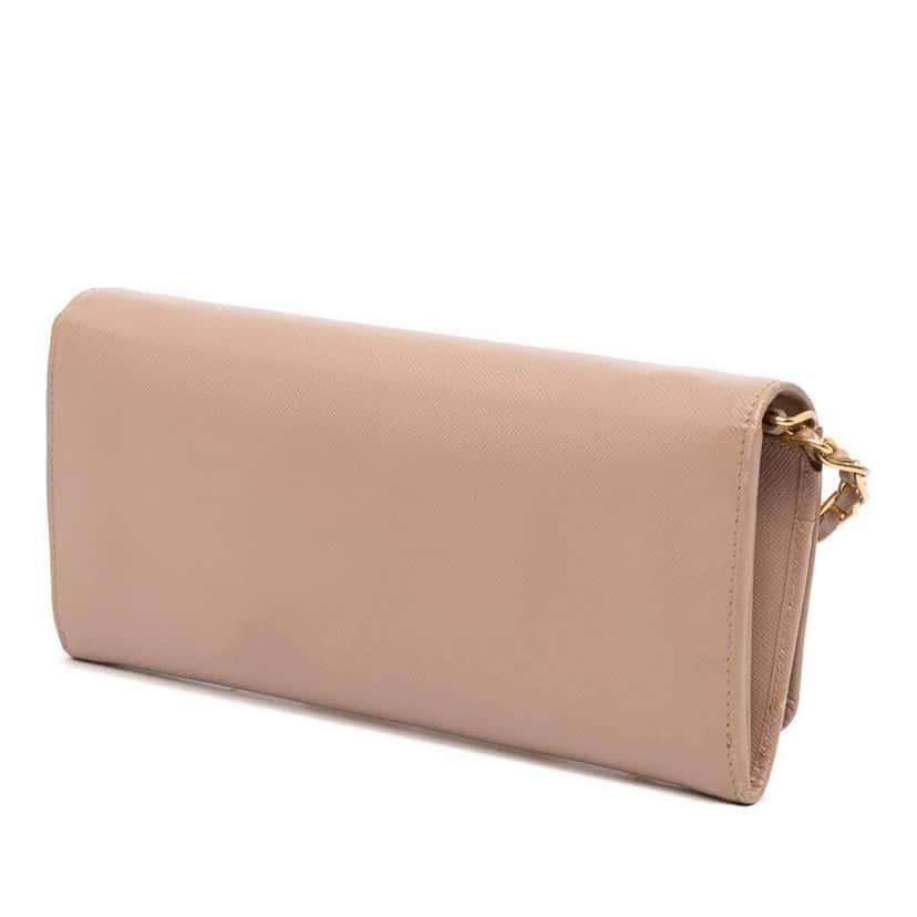 Prada Saffiano Metal Oro Chain Wallet Brown Leather Good condition - Back View