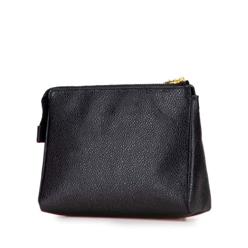 Chanel CC Caviar Cosmetic Pouch Black Leather Good condition - Back View