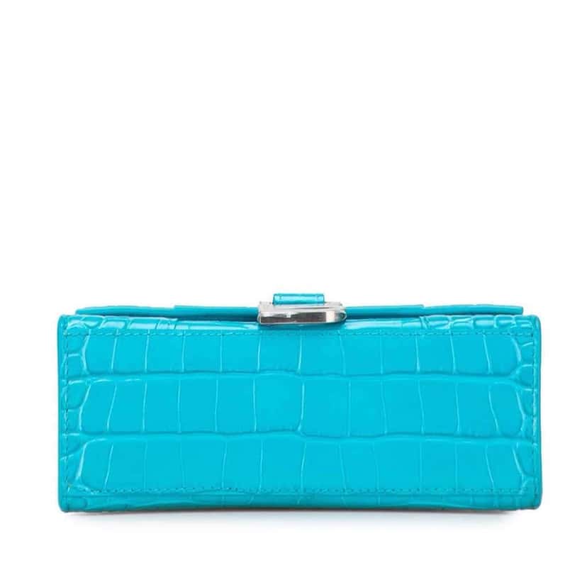 Balenciaga XS Croc Embossed Hourglass Top Handle Bag Blue Leather Good condition - Inside View